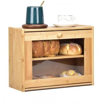 Boîte de rangement en bambou avec double couche et fenêtre