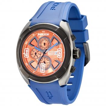 Orange Dial Police Saturn Quartz Watch for Men with Blue Rubber Cuff