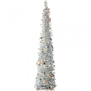 Popup Pliable Arbre de Noël 1.5 m Bricolage Sequin avec Tinsel Artificiel et Support Décoratif