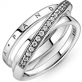 Anillo Pandora Signature Triple de plata y circonitas