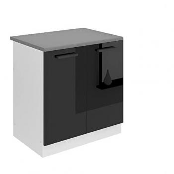 Meuble cuisine 2‑portes Belini SDZ – Noir brillant – 51,6 x 80 x 85 cm – Plan de travail inclus