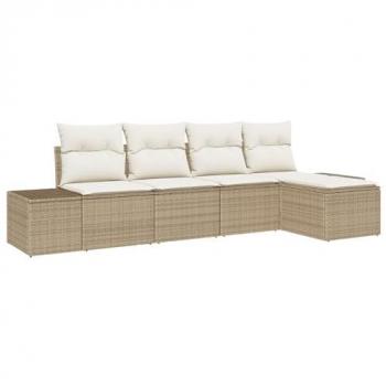 Kit di Divani per Giardino 5 Unità, Beige Polirato, con Cuscini