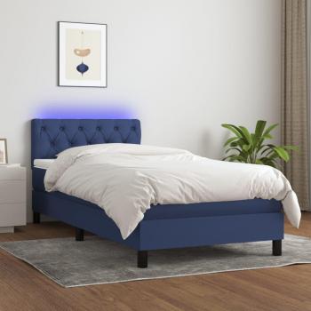 Cama box spring blanda con colchón y luces LED azul 80x200 cm Tela