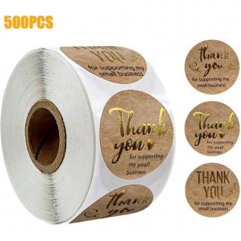 Rollo de Papel Kraft Bronce 500 Uds. con Etiqueta de Agradecimiento