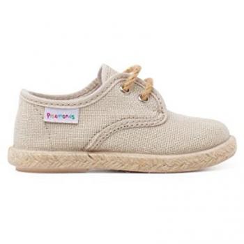 Pisamonas bluchers de lino con cordones y base de yute para bebés, talla 31, color beige