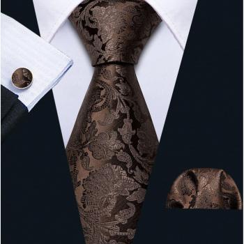 FA-271 Gents Silk Necktie Yellow Paisley Set