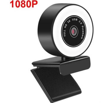 1080P 2K Autofocus Webcam with Microphone and Light for OBS