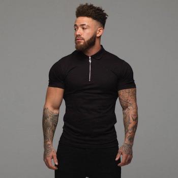 Chemise polo homme été manches courtes décontracté cardigan zippé couleur pure