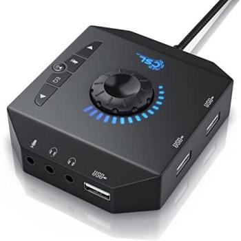 CSL USB Soundkarte mit USB Hub und integrierter Audioplayer-Steuerung
