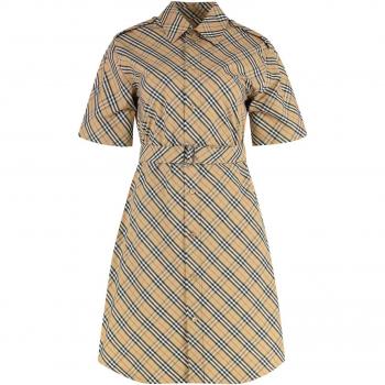 Burberry Shirt Dress, Female, Beige, Size S – Check Motif Cotton with Belt