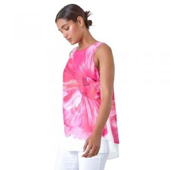 Floral Print Two-Tone Vest Top – Pink, UK 10