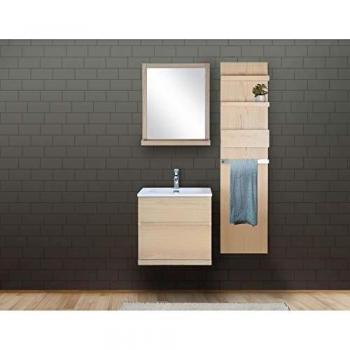 Mueble de baño Enio 60cm en madera de roble con superficie de resina + espejo + columna
