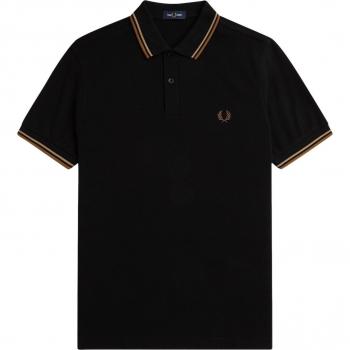 Polo Fred Perry M/C Negro con franjas Ochre