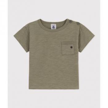 T-shirt bébé vert marécage manches courtes flammé Petit Bateau