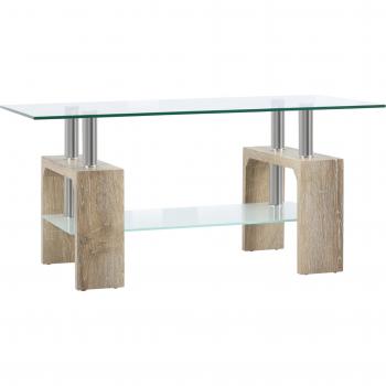 Mesa Auxiliar de Salón Rectangular con Estantes de Vidrio y Patas de Madera