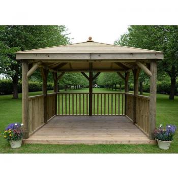 1'x11' Square Wooden Garden Gazebo with Traditional Timber Roof