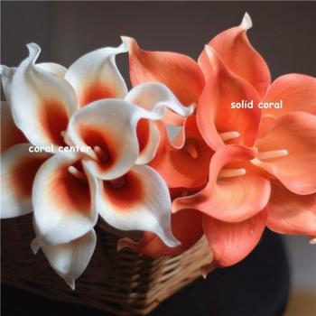 Silk Wedding Calla Lilies in Coral and Ivory White