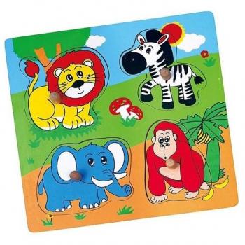 Puzzle en bois animaux du zoo 4 pièces