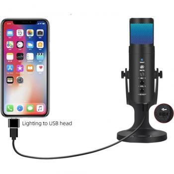 RGB Licht USB Type C Microfoon voor Opname en Karaoke op Telefoon