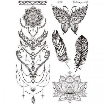 Waterproof Black Peony Flower Tattoos