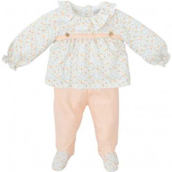 Conjunto de bebé niña a rayas con detalles florales en color naranja