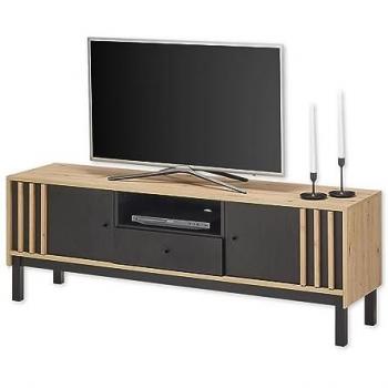 Lowboard VOLANO, TV Möbel bis 65 Zoll, schwarz, 155x54x39 cm