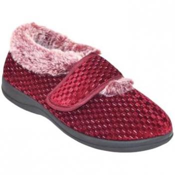 Chums Women's Bootee Slippers, Touch Fasten, Faux Fur Trim, Wide EE Fit – Burgundy (5)