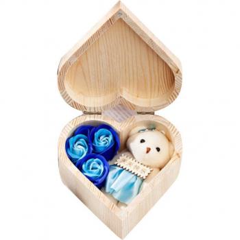 Caja de corazón de madera hecha a mano con compartimento para joyas FAS6