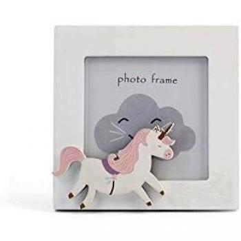 Decorazione per Porta foto di Unicorno in Legno con Motivo Multicolore, 9 x 9 cm
