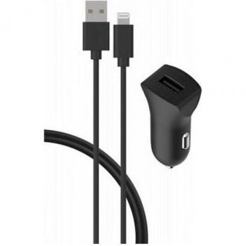 Chargeur Voiture Intelligent 2.4A + Câble USB A/Lightning Noir