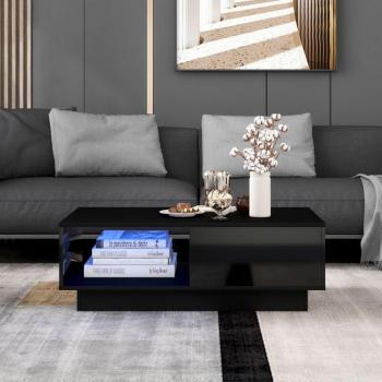 Table Basse Élégante Noire avec Tiroir et Lumière 95x55x32 cm