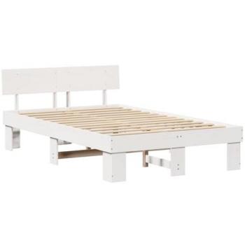 Lit Double en Pin Massif Blanc 140 x 190 cm