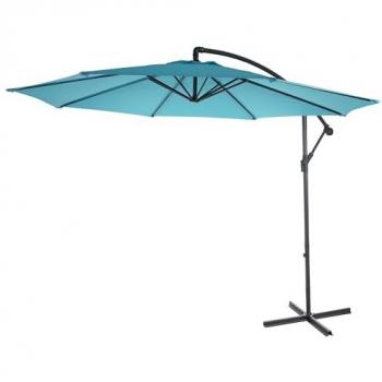 Parasol extérieur déporté 3m bleu en polyester/acier