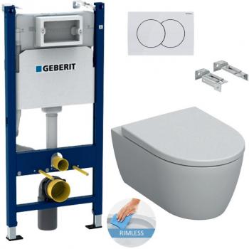 Geberit iCon Toilet Pack with Duofix Frame and White Flush Plate