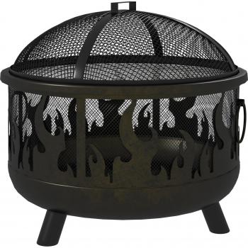 Outsunny 2-In-1 Round Fire Pit with Lid and Grill