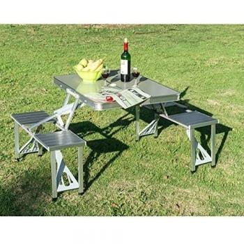 Mesa de camping Outsunny con 4 asiento plegable plata 66x136x85,