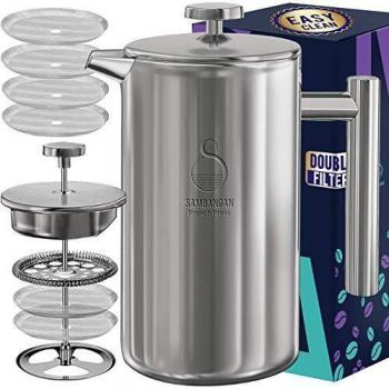 4oz French Press Coffee Maker, Rust-Free Stainless Steel with 4 Level Filtration