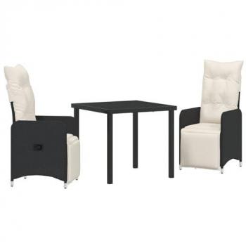 Mesa y Bancos de Jardín 3 piezas con Cojines de Ratán Negro