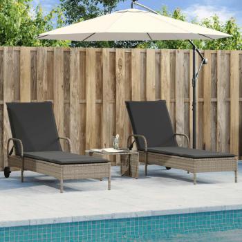 Chaises longues inclinables gris résine tressée, lot 2, coussins