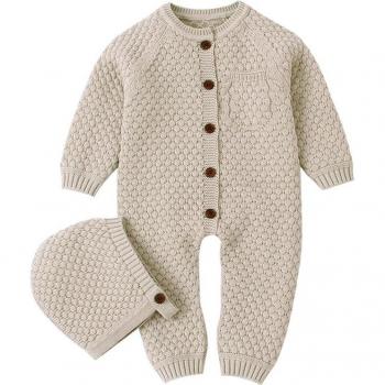 Knitted Infant Romper with Hat for Boys and Girls 0-24M