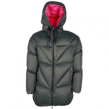 Centogrammi Grey Down Coat with Fuchsia Interior