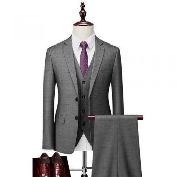 2022 Men's Cotton Plaid Suit (Jacket, Vest, Pants)