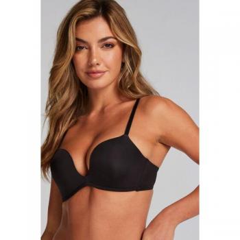 Underwired Black Push‑Up Bra, Deep‑V Design, Padded