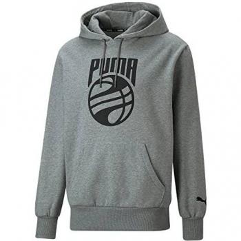 Felpa PUMA Grigio Medio con Cappuccio da Basket