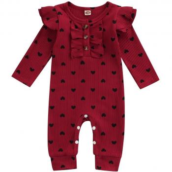 Pink Heart Print Long Sleeve Jumpsuit
