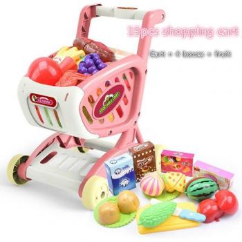 Children's Plastic Shopping Cart Toy with Fruits and Vegetables