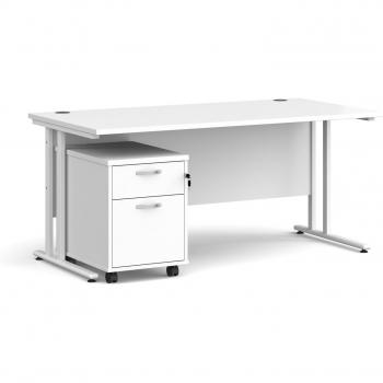Damas Maestro 25 Desk with White Cantilever Base, Two Drawer Pedestal and Size of 1600mm x 800mm