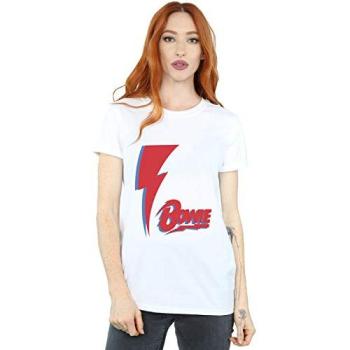 David Bowie Women's Red Bolt Boyfriend Shirt – Size 2XL, White