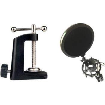 Soporte de micrófono con escudo y soporte de mesa de metal