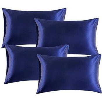 Hair‑Friendly Navy Satin Pillowcases – 4 Pack with Envelope Closure